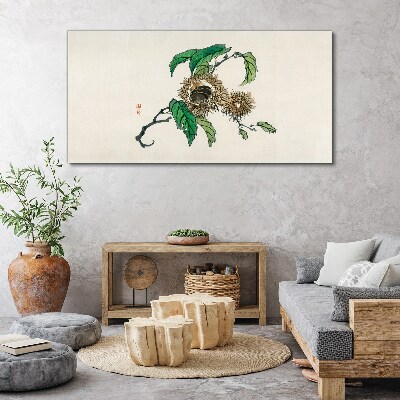 Chestnut branch with leaves Print on canvas