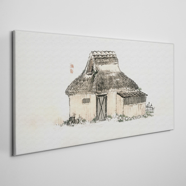 Country cottage with grass roof Canvas wall art