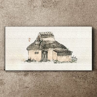 Country cottage with grass roof Canvas wall art