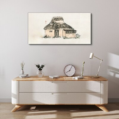 Country cottage with grass roof Canvas wall art