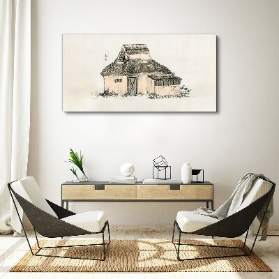 Country cottage with grass roof Canvas wall art