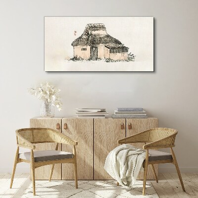 Country cottage with grass roof Canvas wall art