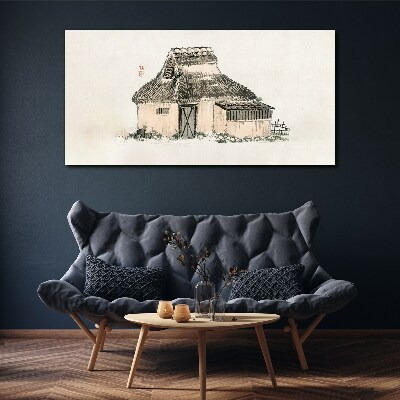 Country cottage with grass roof Canvas wall art