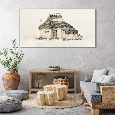 Country cottage with grass roof Canvas wall art