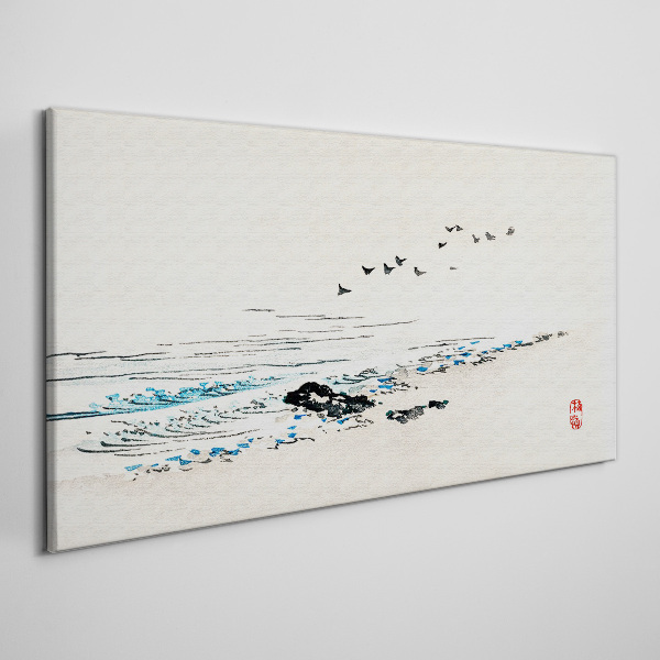 Peaceful coast with birds Print on canvas