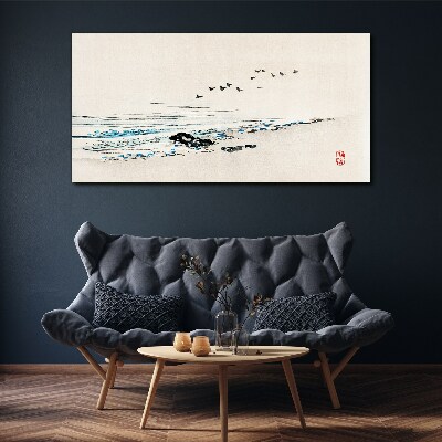 Peaceful coast with birds Print on canvas