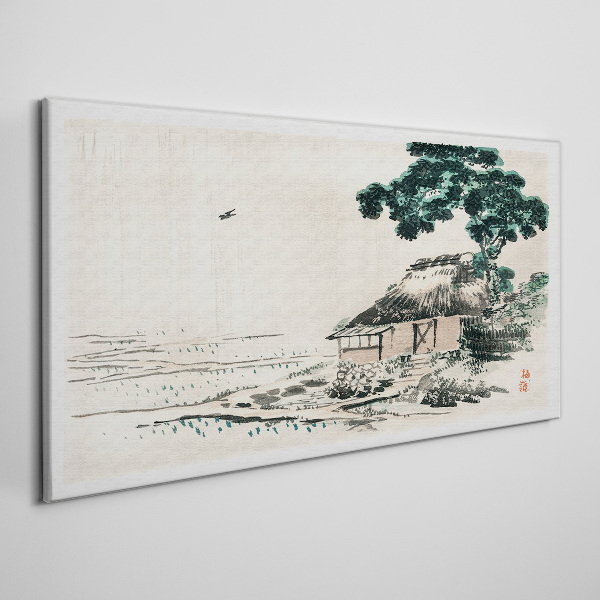 Peaceful country cottage by the lake Print on canvas