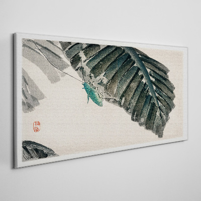 A slender insect on leaves Canvas wall art