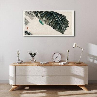 A slender insect on leaves Canvas wall art