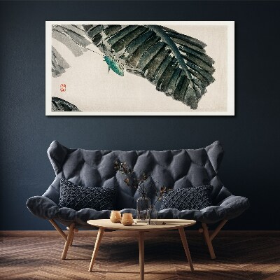 A slender insect on leaves Canvas wall art