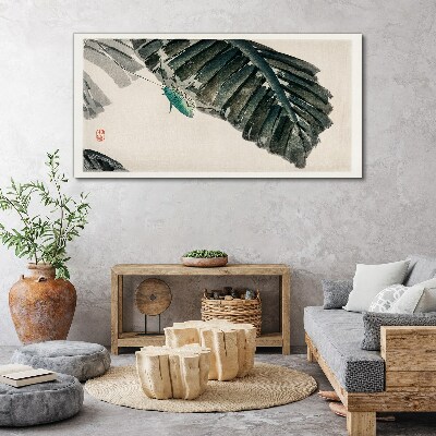 A slender insect on leaves Canvas wall art