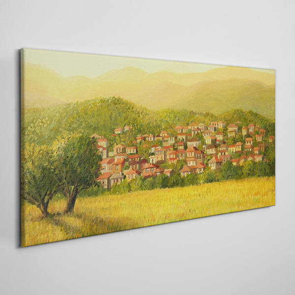 A sunny village among the hills Print on canvas