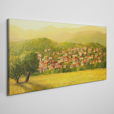 A sunny village among the hills Print on canvas