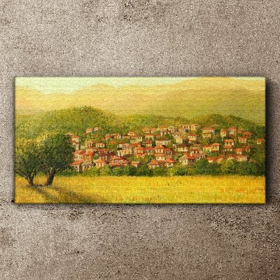 A sunny village among the hills Print on canvas