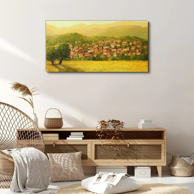 A sunny village among the hills Print on canvas