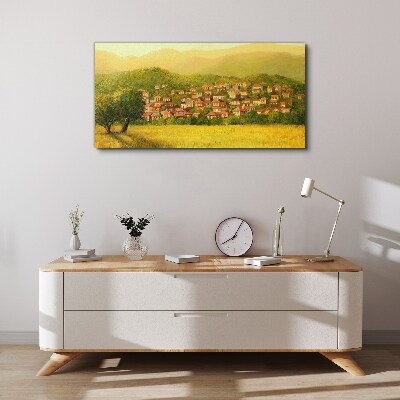 A sunny village among the hills Print on canvas