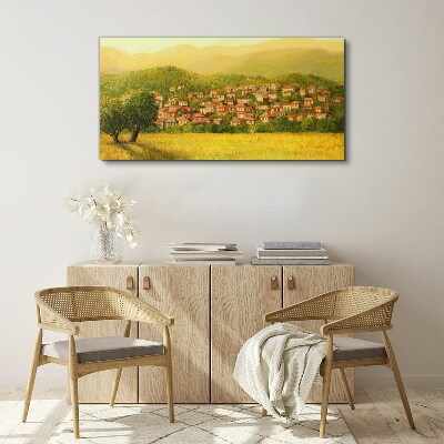 A sunny village among the hills Print on canvas
