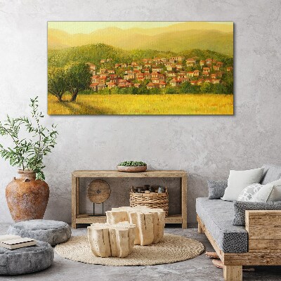 A sunny village among the hills Print on canvas