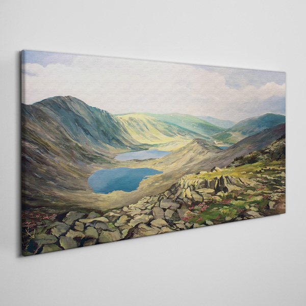 Mountain landscape with a lake Print on canvas