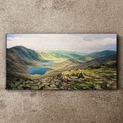 Mountain landscape with a lake Print on canvas
