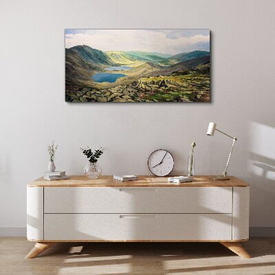 Mountain landscape with a lake Print on canvas