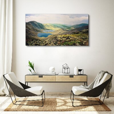 Mountain landscape with a lake Print on canvas