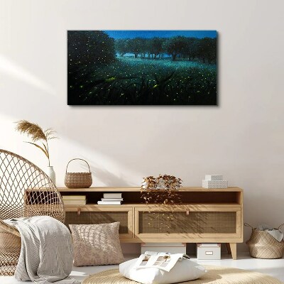 Forest night fireflies Canvas Wall art