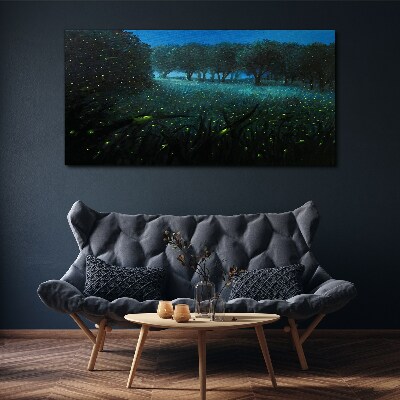 Forest night fireflies Canvas Wall art