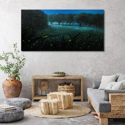 Forest night fireflies Canvas Wall art