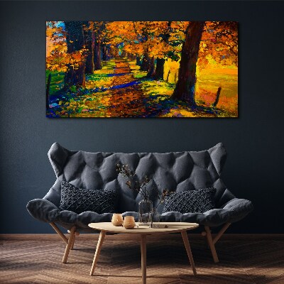 Path tree autumn leaves Canvas Wall art