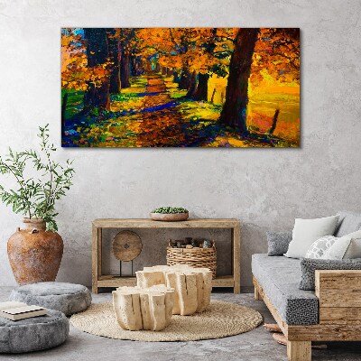 Path tree autumn leaves Canvas Wall art