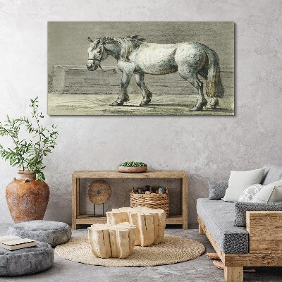 Walking horse in shades of gray Print on canvas