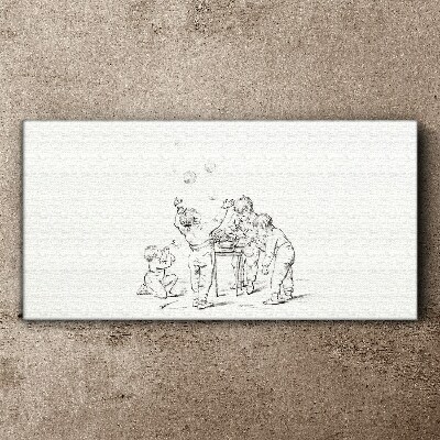 Children playing with soap bubbles Canvas wall art