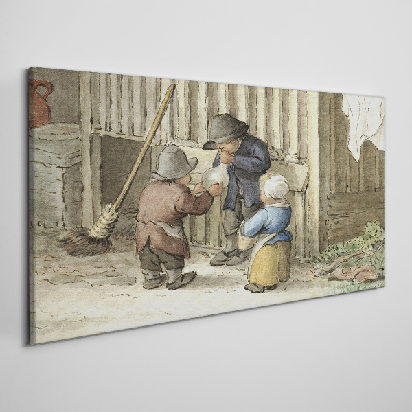 Children playing in the barn Canvas wall art