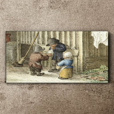 Children playing in the barn Canvas wall art