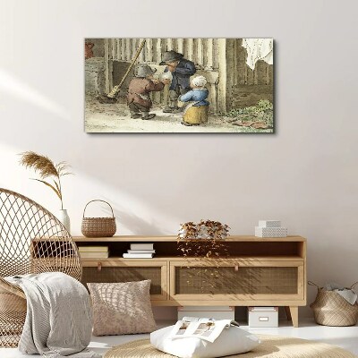 Children playing in the barn Canvas wall art