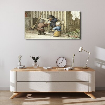 Children playing in the barn Canvas wall art