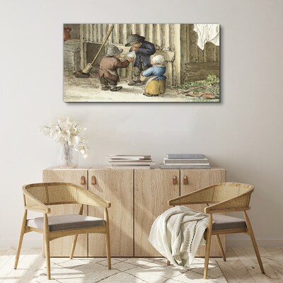 Children playing in the barn Canvas wall art