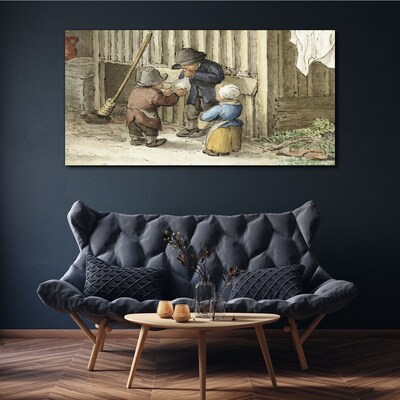 Children playing in the barn Canvas wall art