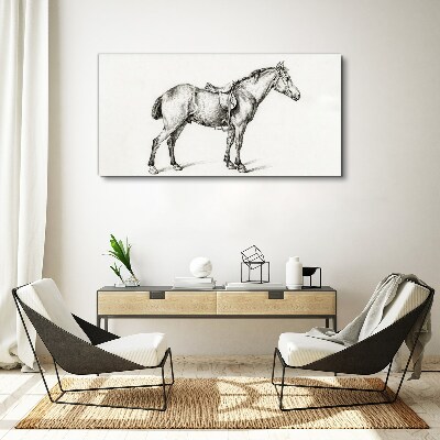 Drawing of a horse in the saddle Canvas wall art
