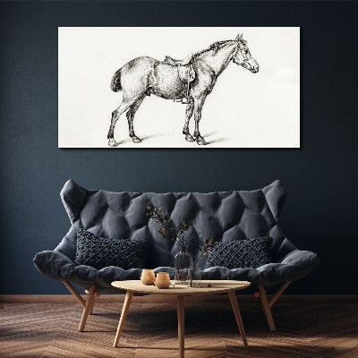Drawing of a horse in the saddle Canvas wall art