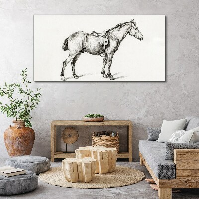 Drawing of a horse in the saddle Canvas wall art