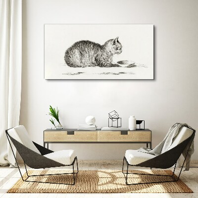 Idyllic cat at the bowl Print on canvas