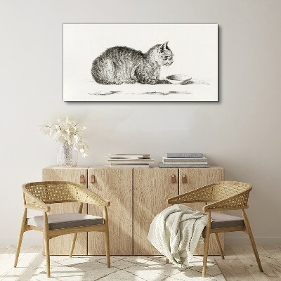 Idyllic cat at the bowl Print on canvas