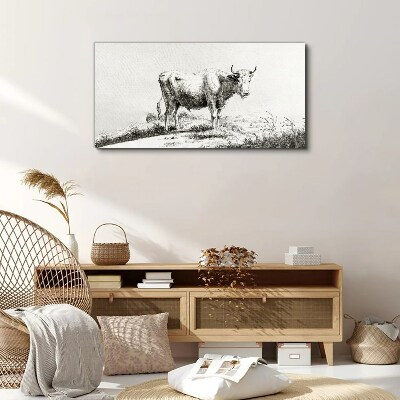 Black cow in the pasture Canvas wall art