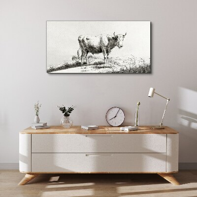 Black cow in the pasture Canvas wall art