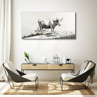 Black cow in the pasture Canvas wall art