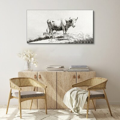Black cow in the pasture Canvas wall art