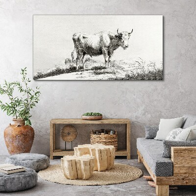 Black cow in the pasture Canvas wall art