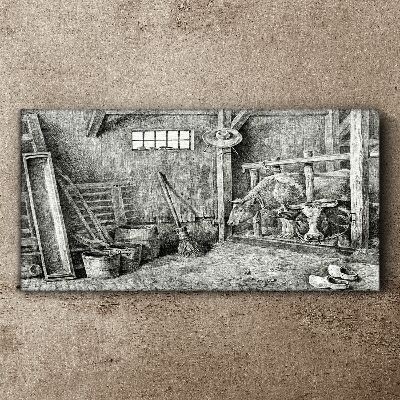 A pen with cows and tools Canvas wall art